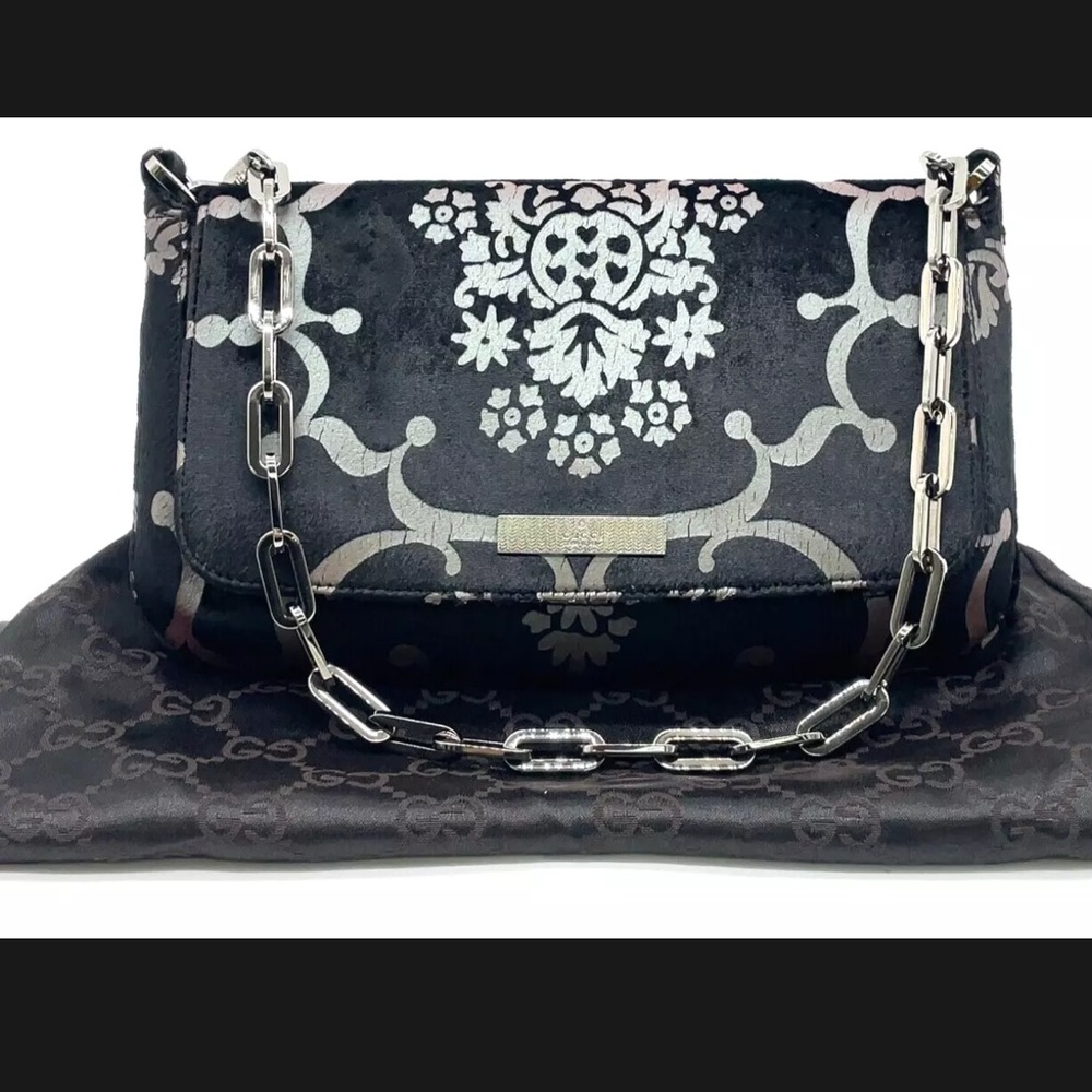 Rare $3800 Gucci Black Velvet Shoulder Bag